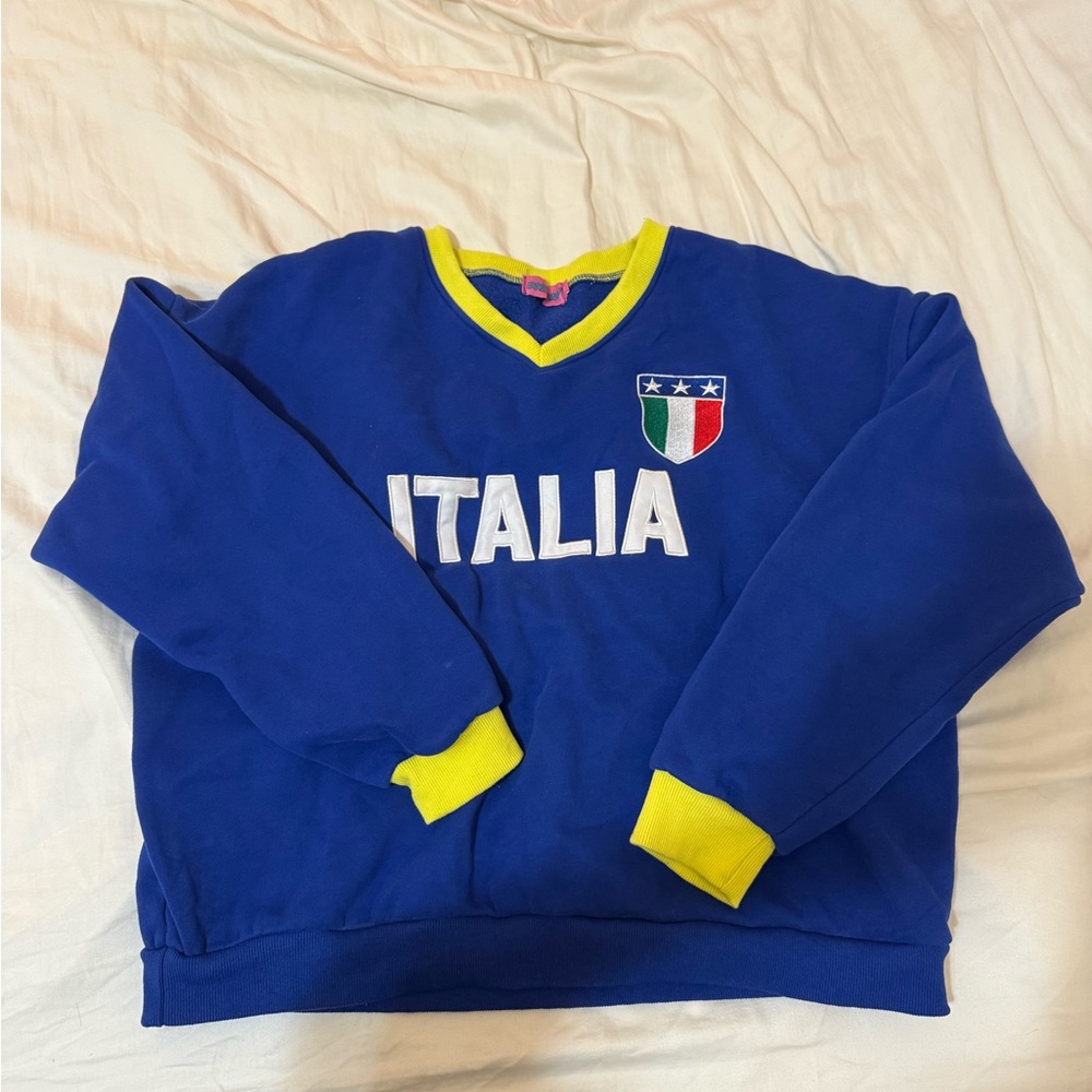 Edikted Blue and Yellow V-Neck Sweater